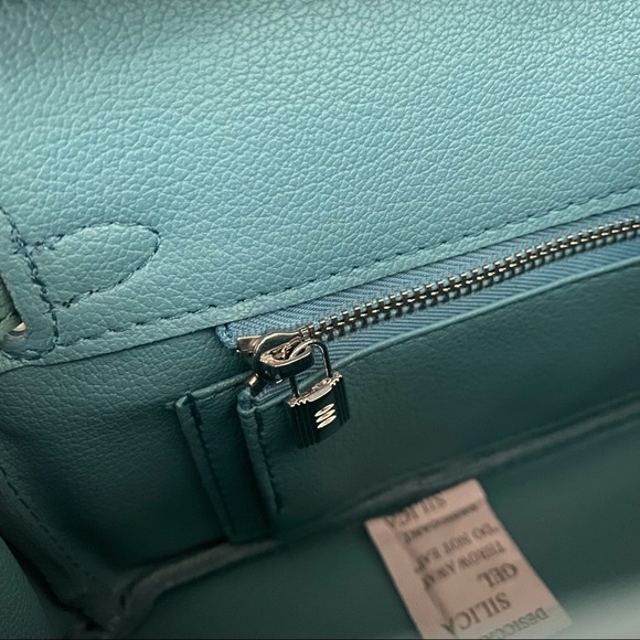 Turquoise Mini 20 Pebble Leather Lock Key Belted Satchel Bag Crossbody S14/B1 - Picture 12 of 13